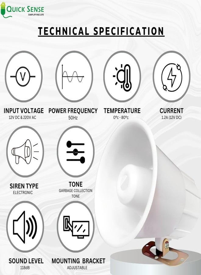 Quick Sense QS-H6 High-Power Electronic Siren | 118 dB ± 2 dB Ultra Loud Alarm | 220V AC Volatge Operating Hooter | Outdoor Spray-Proof Security Siren | Industrial & Warehouse Alert System - Image 2