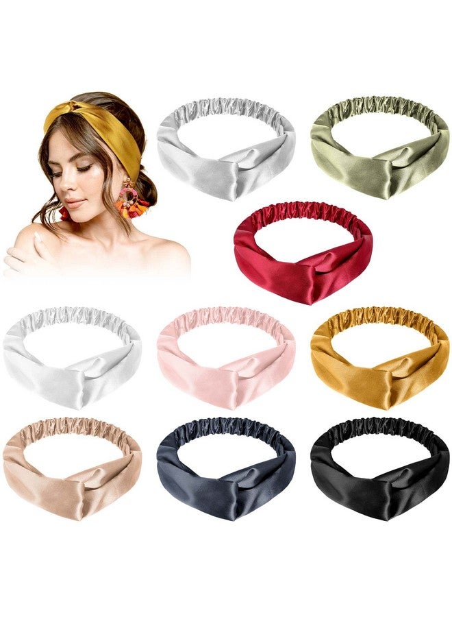 Mtlee 9 Pieces Silky Headband Elastic Silky Hair Wrap Silky Hair Band For Washing Face Twisted Silk Head Wrap Adjustable Satin Headbands Silky Turban Headband For Women Girls Hair Wrap Accessory 9 Colors - Image 2