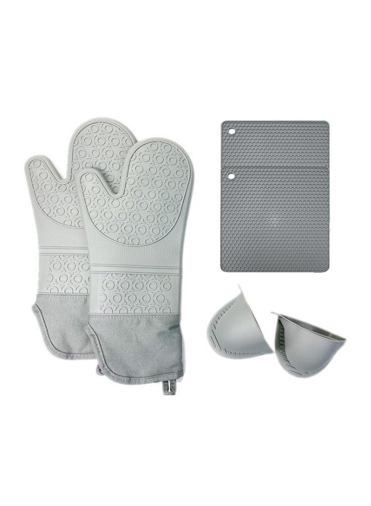 Silicone Oven Mitts and Pot Holders Set, Heat Resistant Mittens with Mini Gloves Hot Pads, for Kitchen Baking Cooking, Quilted Liner, Black,Pack of 6  - Image 1