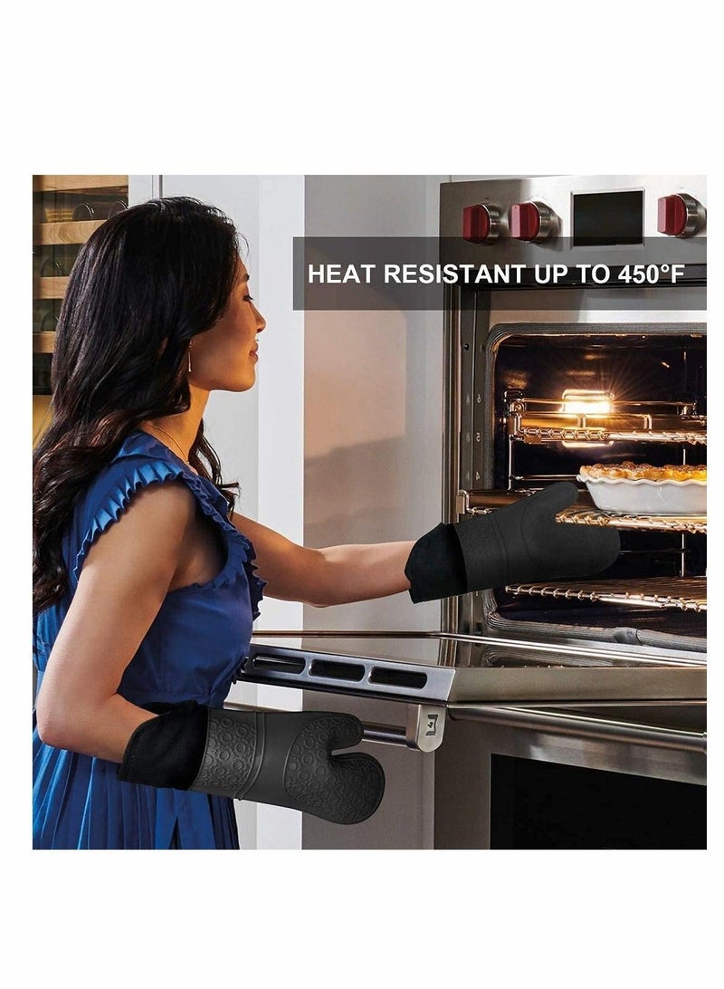 Silicone Oven Mitts and Pot Holders Set, Heat Resistant Mittens with Mini Gloves Hot Pads, for Kitchen Baking Cooking, Quilted Liner, Black,Pack of 6  - Image 4