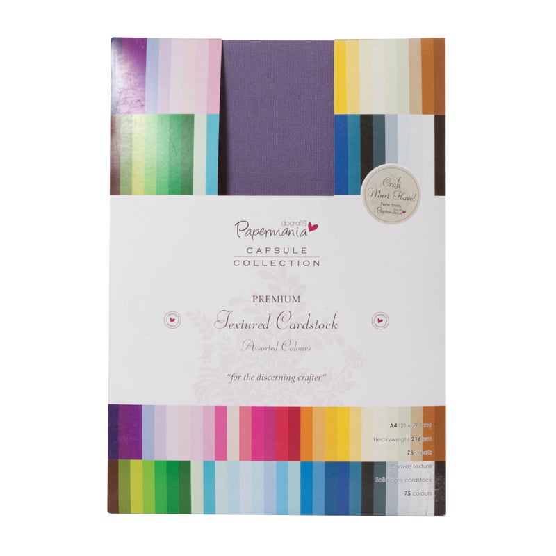 Papermania Capsule Premium Cardstock Textured 75 Sheets Multicoloured A4 Coloured Card A4 for Card Making Supplies A4 Card for Craft Projects and Scrapbook Supplies Ideal Craft Supplies