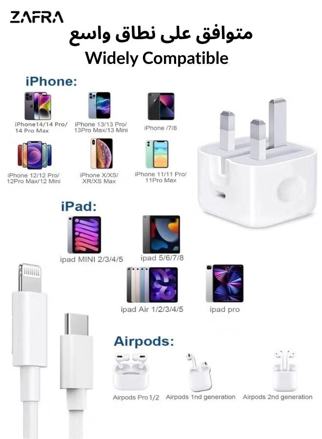 ZAFRA iPhone Fast Charger 20W, PD USB C Wall Charger with Foldable Plug + 1M Type-C to Lightning Cable, 20W Power Adapter for iPhone 14/13/12/11/SE/XR/X/8, iPad, AirPods - Image 5