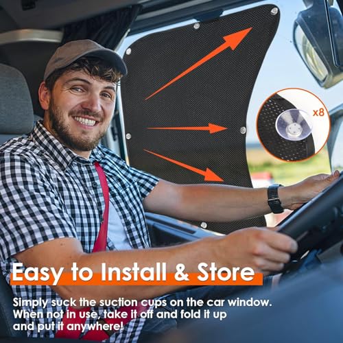 EGNGY Side Window Sun Shade for Semi Truck, 22×24 inch Large Car Window Shades for Freightliner Volvo VNL International Trucks - Semi Truck Accessories, Easy Install, Interior UV Protection - Image 5