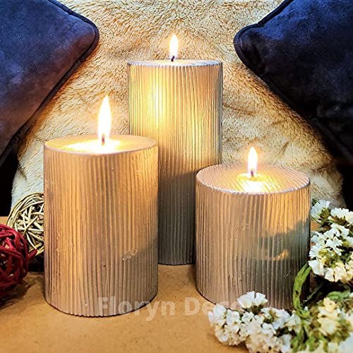 Floryn Decor Rustic Silver Metallic Pillar Candles for Home Decor | Dripless Candles | Silver Pillar Candles Set of 3 (Size- 3by6,3by4, 3,3 inches) (Burning Time- 30 to 90 Hours) - Image 3