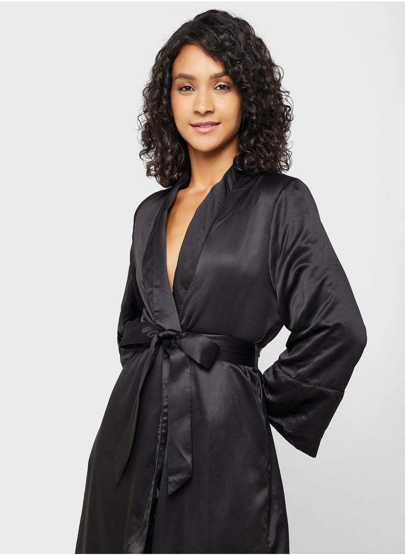 hunkemoller - Tie Detail Satin Robe - Image 1
