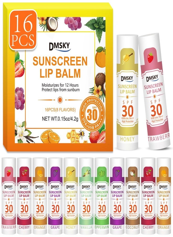 DMSKY SPF 30 Lip Balm Bulk 16 Pack, Sunscreen Lip Balm Broad Spectrum UVA/UVB Protection, Travel Size Sunscreen for Lips - Image 1