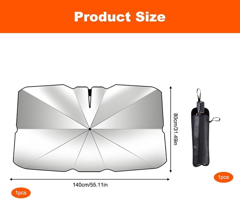 Hiuyavy Car Windshield Sun Shade Umbrella, 360° Rotation Foldable Protector for Cars, SUVs, and Trucks (140 x 80CM) - Image 2