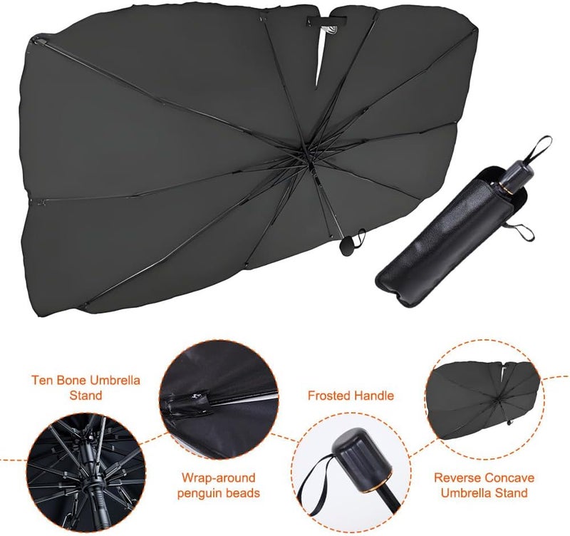 Hiuyavy Car Windshield Sun Shade Umbrella, 360° Rotation Foldable Protector for Cars, SUVs, and Trucks (140 x 80CM) - Image 3