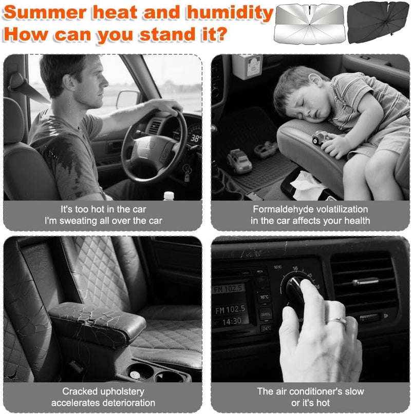 Hiuyavy Car Windshield Sun Shade Umbrella, 360° Rotation Foldable Protector for Cars, SUVs, and Trucks (140 x 80CM) - Image 4