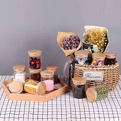 Encheng glass jars with wooden lid glass jar set food storage containers Borosilicate glass jar Dry food storage JAR(Round BAMBOO LID GLASS JAR 220ml, set of -12) - Image 5