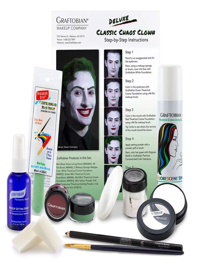 Graftobian Classic Chaos Clown Makeup Kit - Complete 11-Piece Set for Scary Jester or Clown Costume - Deluxe Face Paint with Full Color Instructions Included, Perfect for Cosplaying and Halloween - Image 5