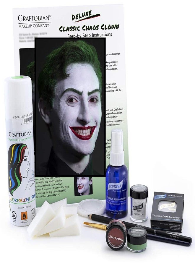 Graftobian Classic Chaos Clown Makeup Kit - Complete 11-Piece Set for Scary Jester or Clown Costume - Deluxe Face Paint with Full Color Instructions Included, Perfect for Cosplaying and Halloween - Image 1
