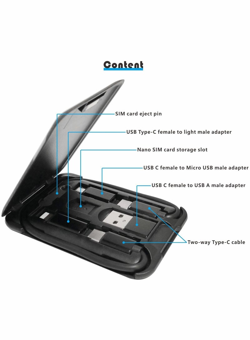 Excefore صندوق تخزين تحويل كابل USB، مجموعة محول USB من النوع C وكابل USB من النوع C، كابل شحن ونقل بيانات من النوع C، موصلات تحويل USB C إلى USB A/Micro USB/Light من سبائك الألومنيوم - Image 4