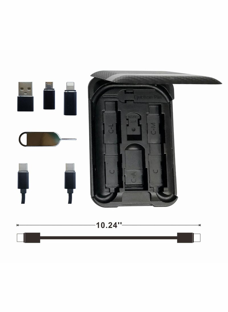 Excefore صندوق تخزين تحويل كابل USB، مجموعة محول USB من النوع C وكابل USB من النوع C، كابل شحن ونقل بيانات من النوع C، موصلات تحويل USB C إلى USB A/Micro USB/Light من سبائك الألومنيوم - Image 3