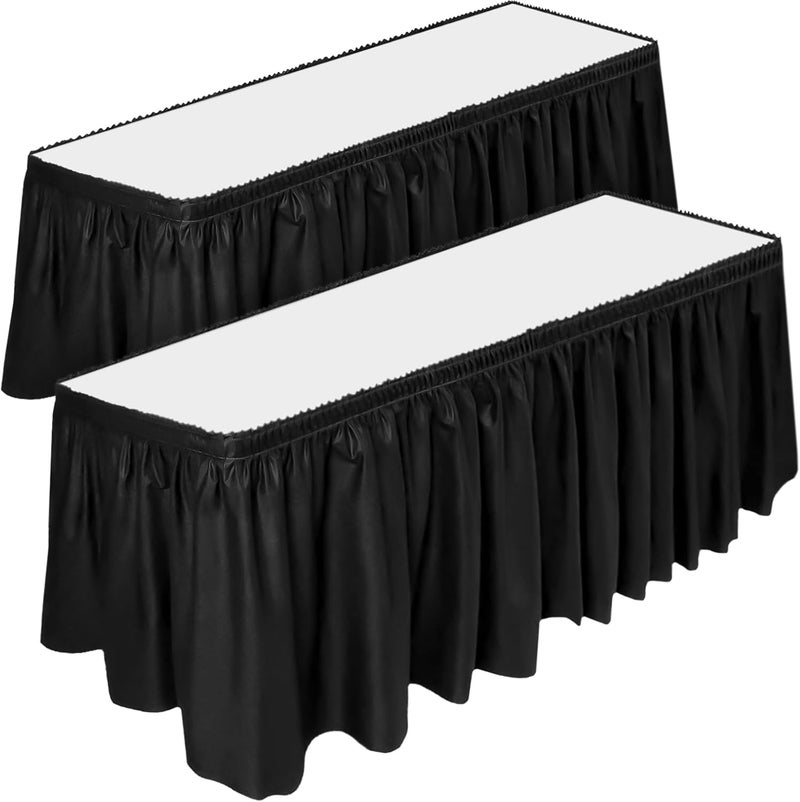 DecorRack 2 Pack Table Skirts, 29 in x 14 ft Each, Multi Pack -BPA Free- Plastic Tableskirt, Disposable, Reusable, Rectangular Tablecloth Skirt, Black (2 Pack) - Image 1