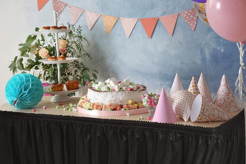 DecorRack 2 Pack Table Skirts, 29 in x 14 ft Each, Multi Pack -BPA Free- Plastic Tableskirt, Disposable, Reusable, Rectangular Tablecloth Skirt, Black (2 Pack) - Image 4