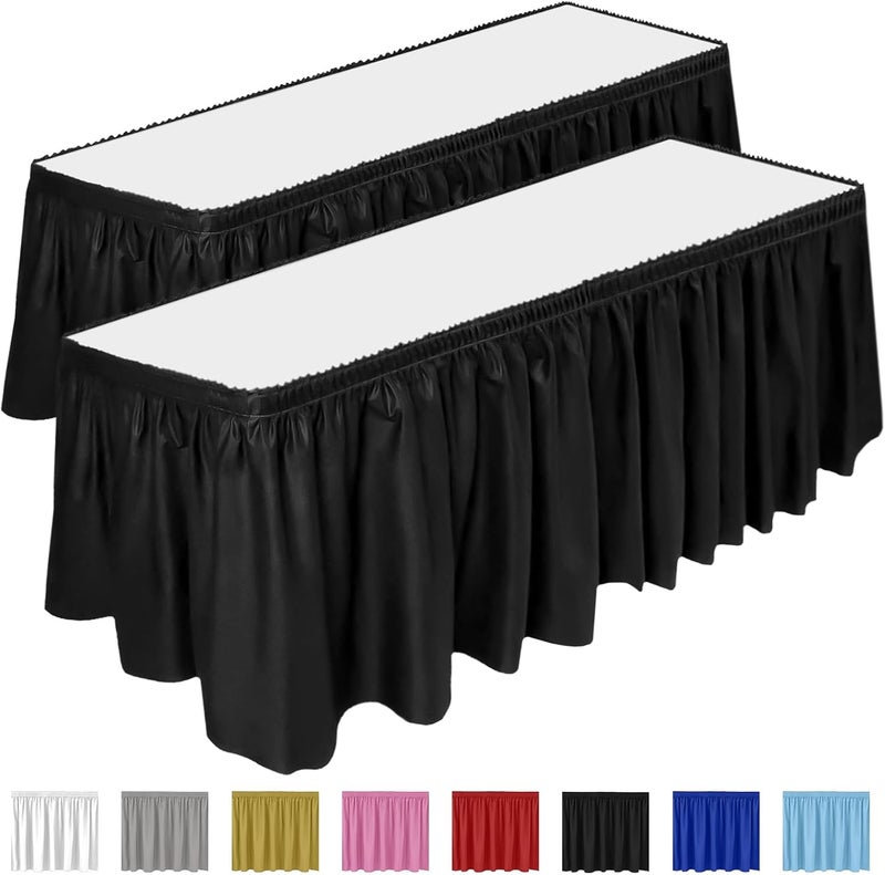 DecorRack 2 Pack Table Skirts, 29 in x 14 ft Each, Multi Pack -BPA Free- Plastic Tableskirt, Disposable, Reusable, Rectangular Tablecloth Skirt, Black (2 Pack) - Image 5