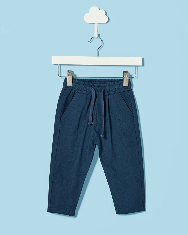 REDTAG Infant Boys Navy Linen Pull-On Pants