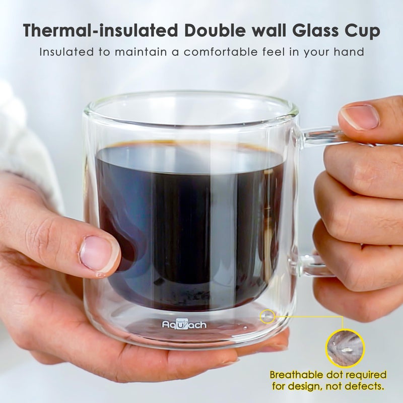Aquach 2-Pack Double Walled Insulated 8oz Glass Coffee Mugs with Handle - Ideal for Espresso, Latte, Americano, and Cappuccino - Image 3