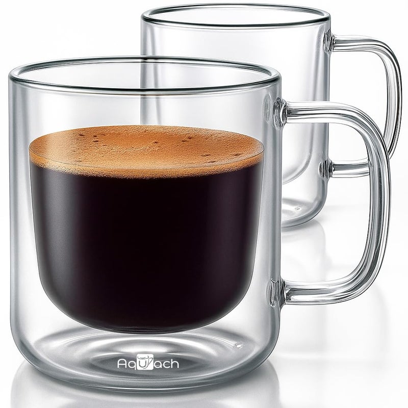 Aquach 2-Pack Double Walled Insulated 8oz Glass Coffee Mugs with Handle - Ideal for Espresso, Latte, Americano, and Cappuccino - Image 1