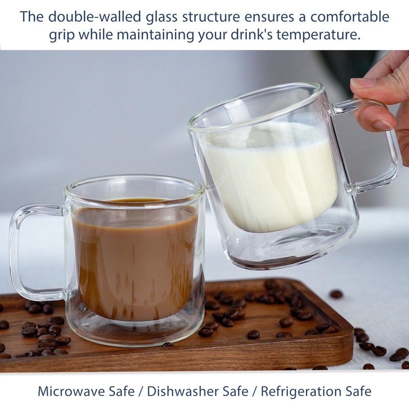Aquach 2-Pack Double Walled Insulated 8oz Glass Coffee Mugs with Handle - Ideal for Espresso, Latte, Americano, and Cappuccino - Image 4