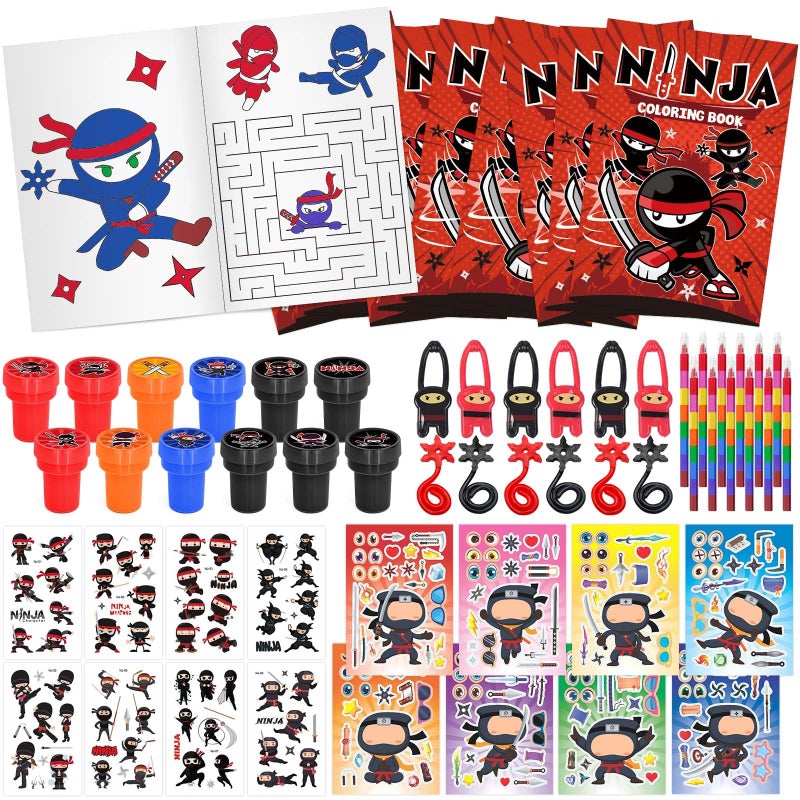 Cinrobiye 72 PCS Ninja Party Favors Set Ninja Coloring Books Bulk Goodie Bag FillersClassroom Reward Prizes Pinata Gift for Ninja Karate Samurai Birthday Party Supplies - Image 2