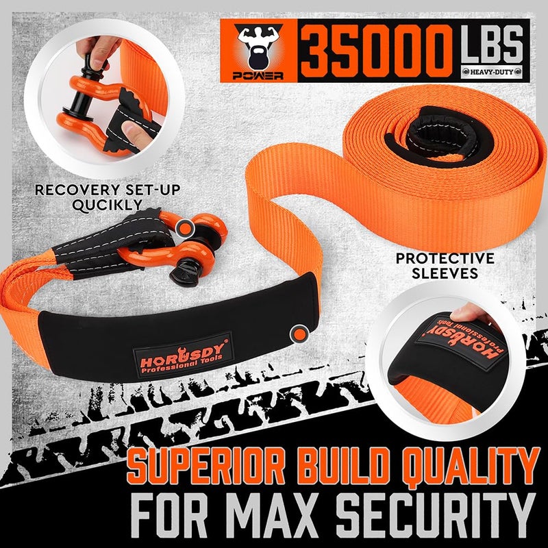 HORUSDY Nylon Heavy Duty Tow Strap Recovery Strap with Hooks 3" x 30Ft - 35,000 LBS Break Strength, 3/4 D Ring Shackles (2pcs), Recover Your Vehicle Stuck in Mud/Snow - Image 5