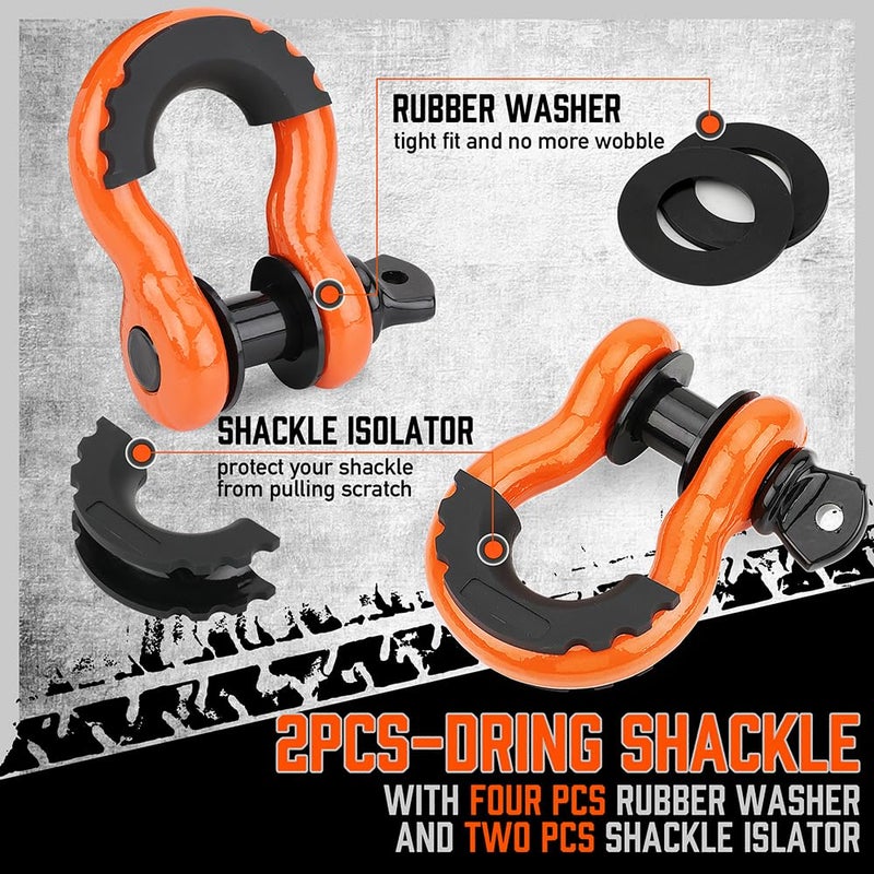 HORUSDY Nylon Heavy Duty Tow Strap Recovery Strap with Hooks 3" x 30Ft - 35,000 LBS Break Strength, 3/4 D Ring Shackles (2pcs), Recover Your Vehicle Stuck in Mud/Snow - Image 4