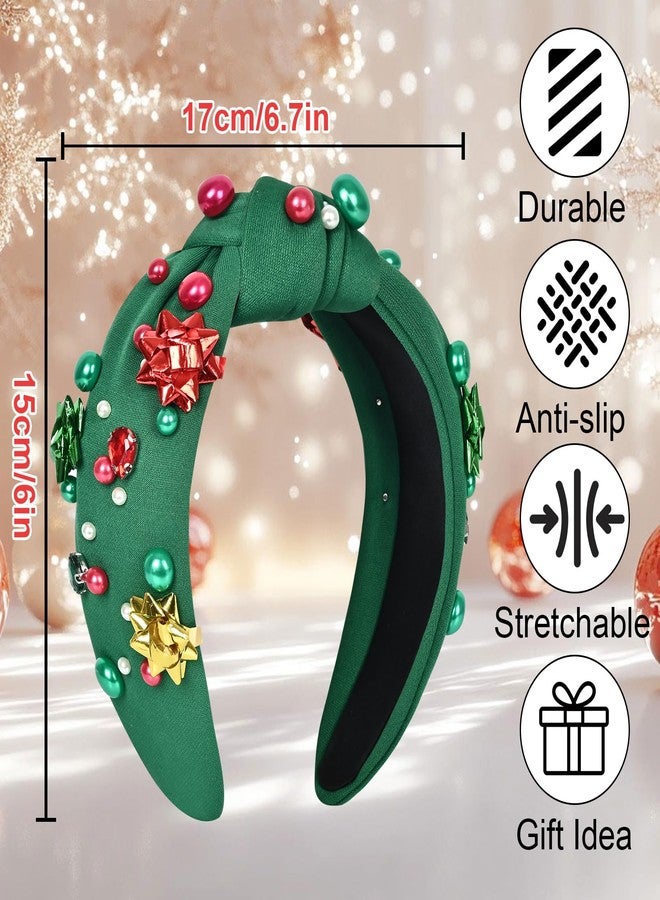 MSCYAE Christmas Headband for Women - Non Slip Crystal Pearl Hairband Xmas Wide Knot Headband, Fashion Accessories for Women, Girls Christmas Outfit - Image 2