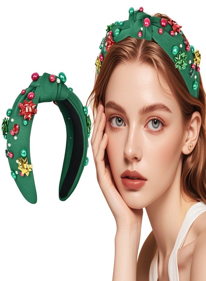 MSCYAE Christmas Headband for Women - Non Slip Crystal Pearl Hairband Xmas Wide Knot Headband, Fashion Accessories for Women, Girls Christmas Outfit - Image 1