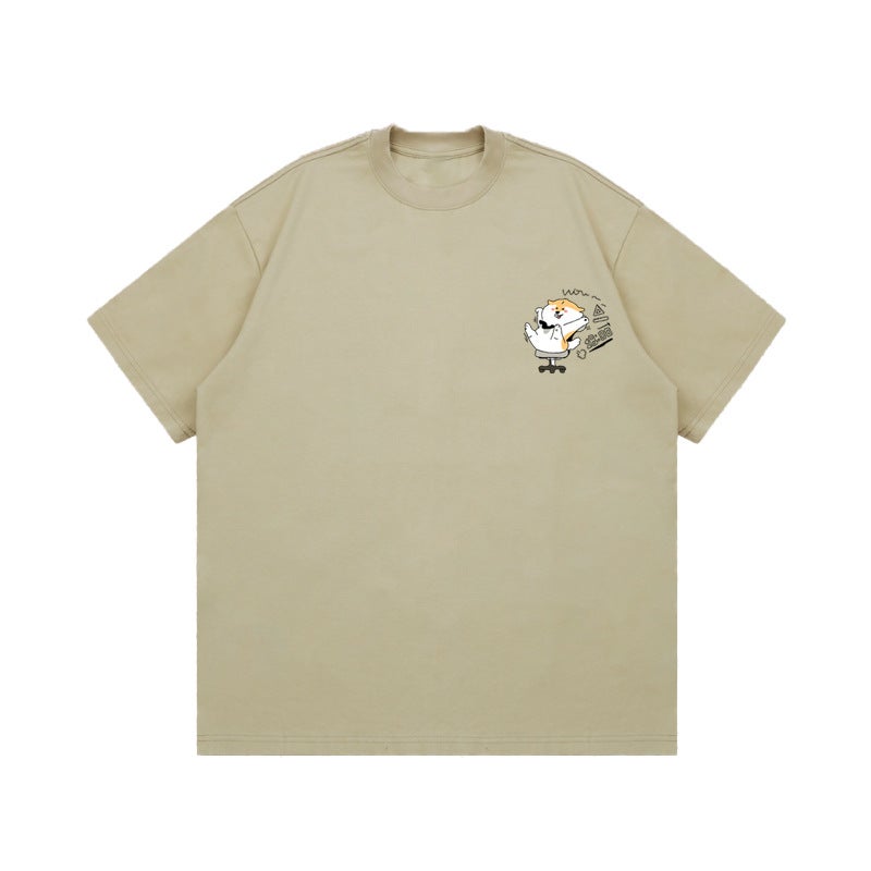 Puppy Graffiti Letter Pattern Printed T-Shirt Gender-Free Men And Women Heavy Opaque 260G American Small Neckline Short Sleeve - Image 1