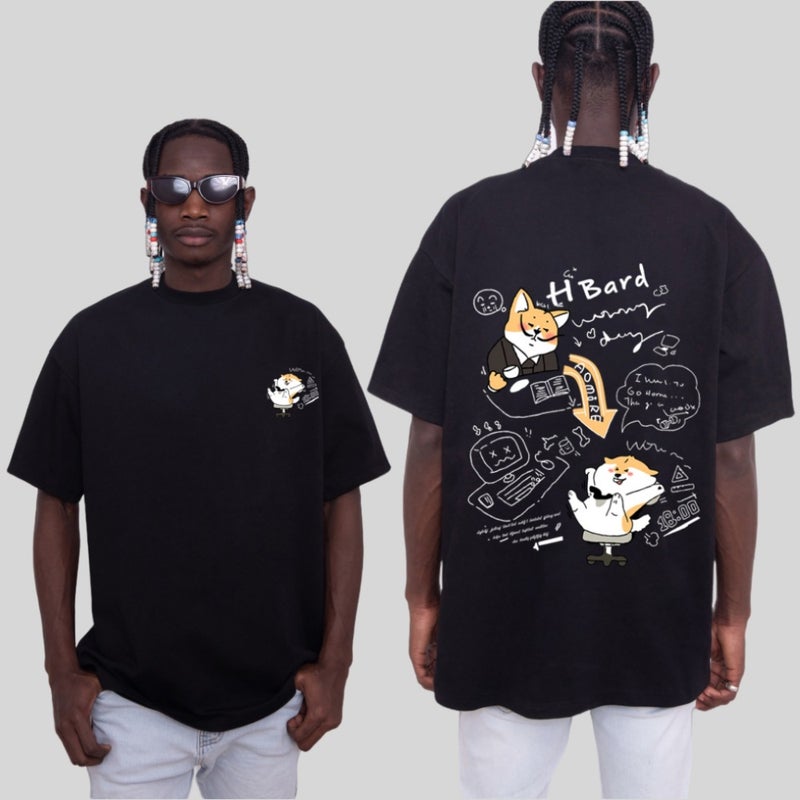 Puppy Graffiti Letter Pattern Printed T-Shirt Gender-Free Men And Women Heavy Opaque 260G American Small Neckline Short Sleeve - Image 4