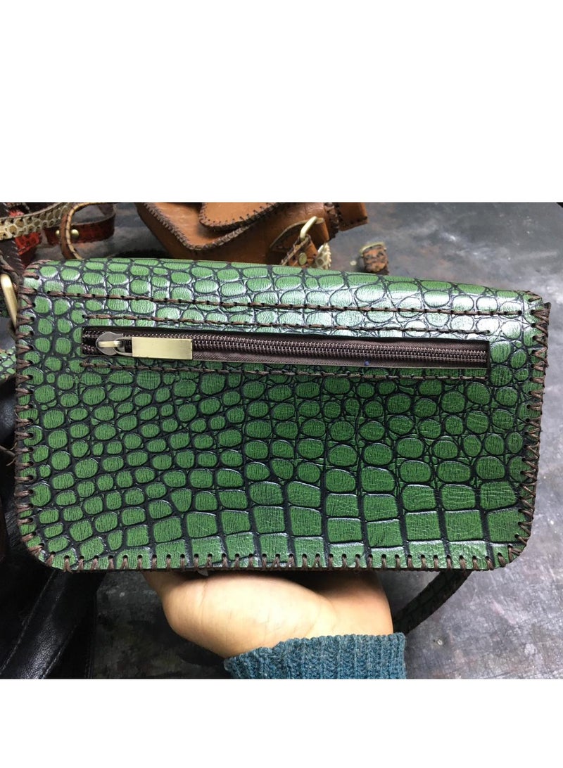 🎒 Girls’ Crossbody Bag – Handmade Lazar Leather with Elegant Touch 100% genuine lazar leather Soft velvet lining 3 zipper compartments for better organization Card slots included Handle + crossbody strap Size: 22×18 cm Trendy and practical for school, outings, or daily use  Timeless craftsmanship meets modern style  🛒 Available now onNoon  - Image 4