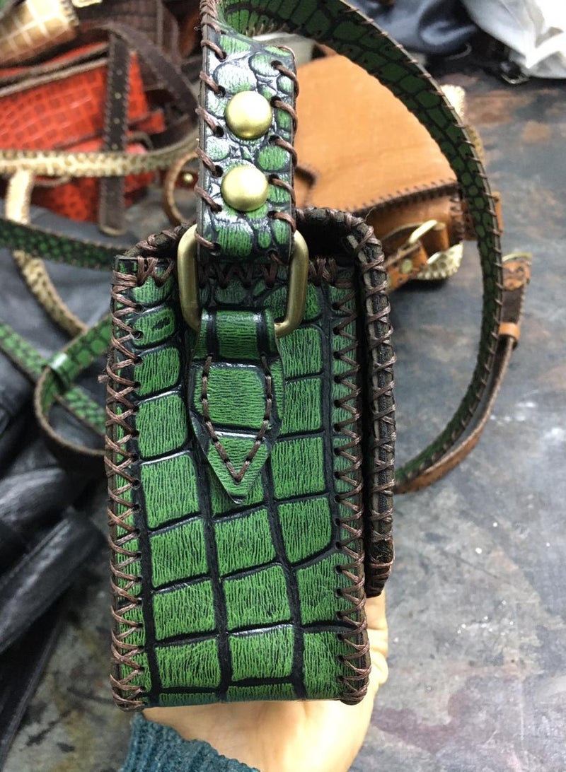 🎒 Girls’ Crossbody Bag – Handmade Lazar Leather with Elegant Touch 100% genuine lazar leather Soft velvet lining 3 zipper compartments for better organization Card slots included Handle + crossbody strap Size: 22×18 cm Trendy and practical for school, outings, or daily use  Timeless craftsmanship meets modern style  🛒 Available now onNoon  - Image 3