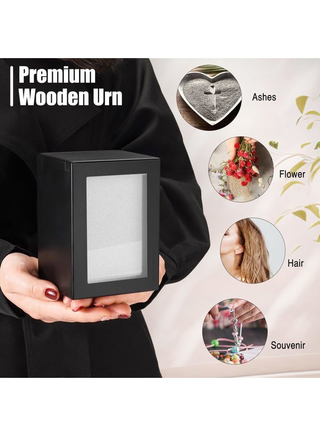 SOITIS Wooden Small Urn for Human Ashes, Cremation Ashes Urns Black with Photo Frame - Mini Memorial Wood Urns Box, Decorative Keepsake Urn for Women Men - Image 3