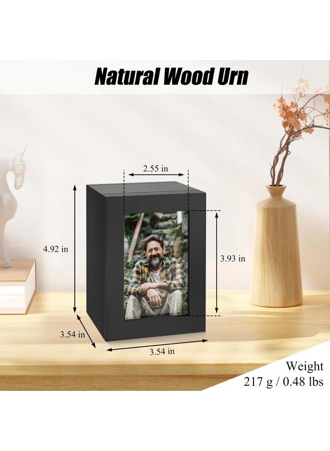 SOITIS Wooden Small Urn for Human Ashes, Cremation Ashes Urns Black with Photo Frame - Mini Memorial Wood Urns Box, Decorative Keepsake Urn for Women Men - Image 2