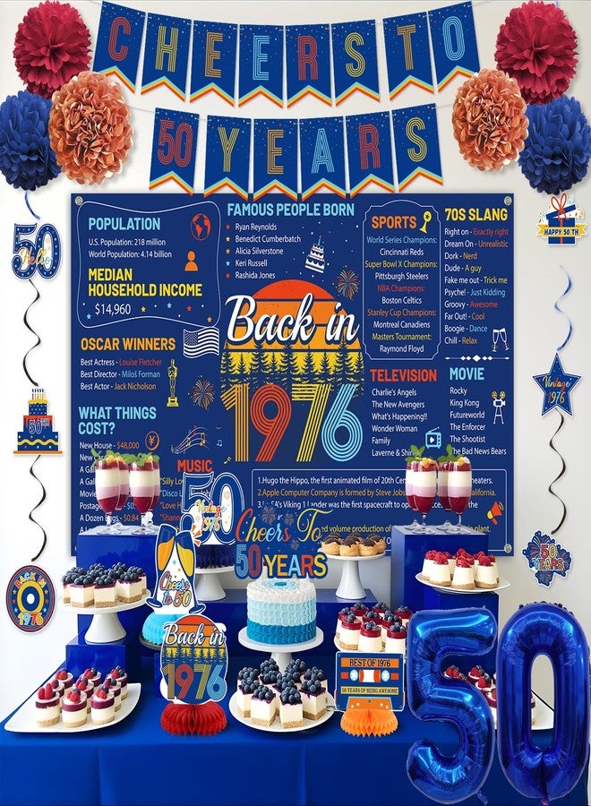 Roetyce Blue Vintage Back in 1976 50th Birthday Banner Decorations - Image 4