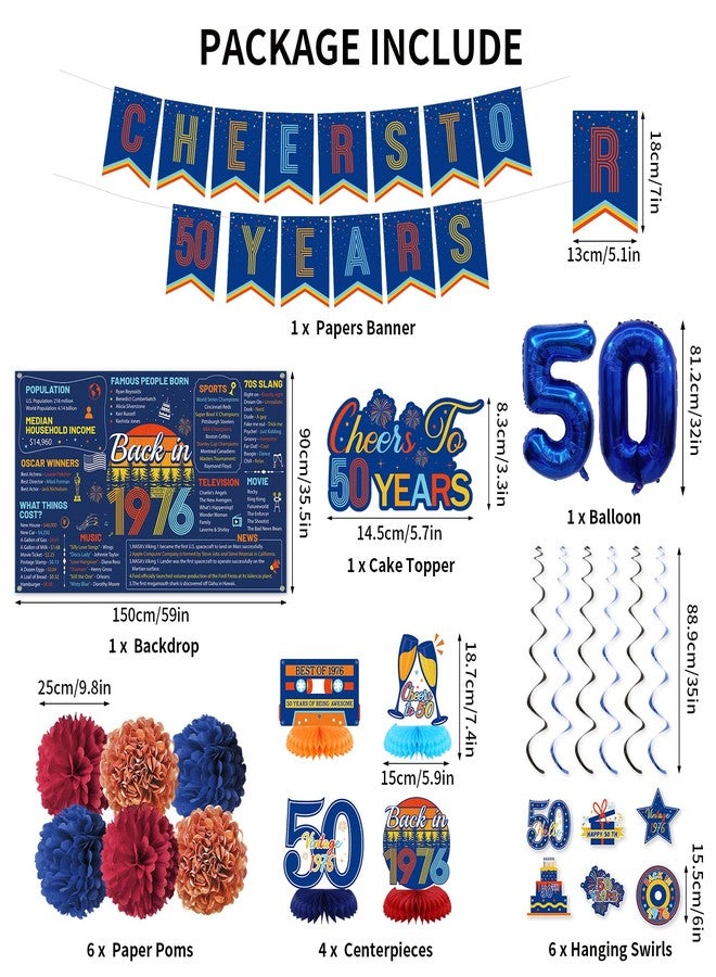 Roetyce Blue Vintage Back in 1976 50th Birthday Banner Decorations - Image 2