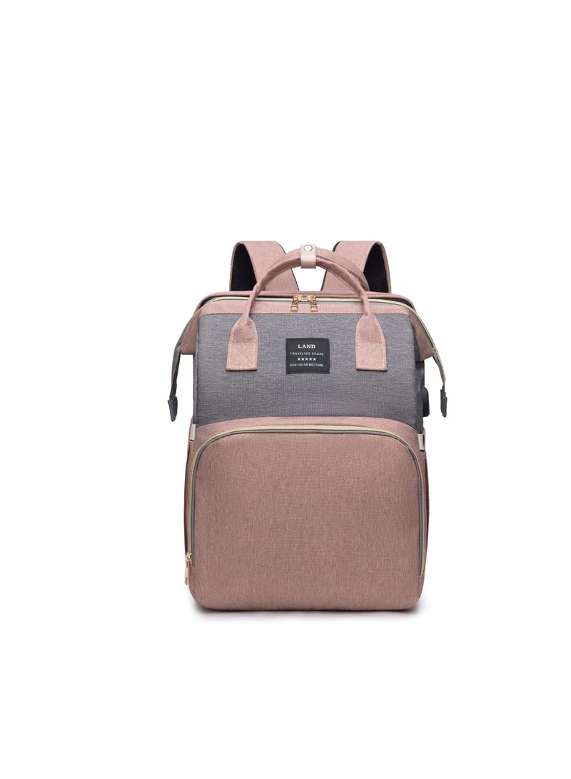 Land New Style Multifunctional Portable Mommy Bed Backpack With Mosquito Net For Baby Pink/Grey 