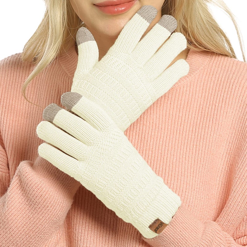 ViGrace Womens Winter Touchscreen Gloves Cable Knit Warm Lined 3 Fingers Dual-layer Touch Screen Texting Thermal Glove for Women - Image 1