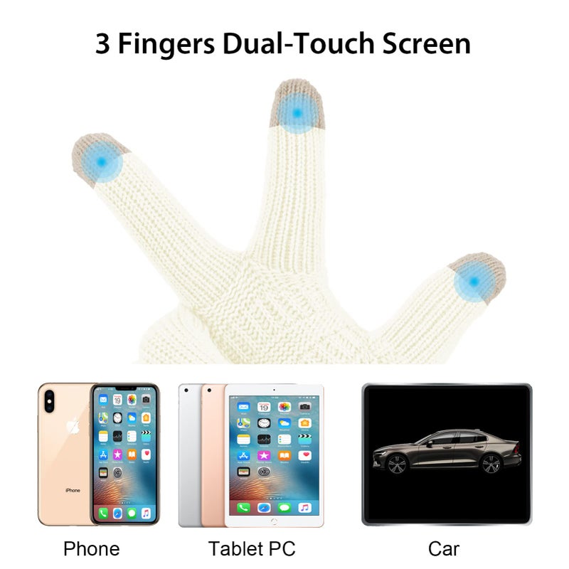 ViGrace Womens Winter Touchscreen Gloves Cable Knit Warm Lined 3 Fingers Dual-layer Touch Screen Texting Thermal Glove for Women - Image 3