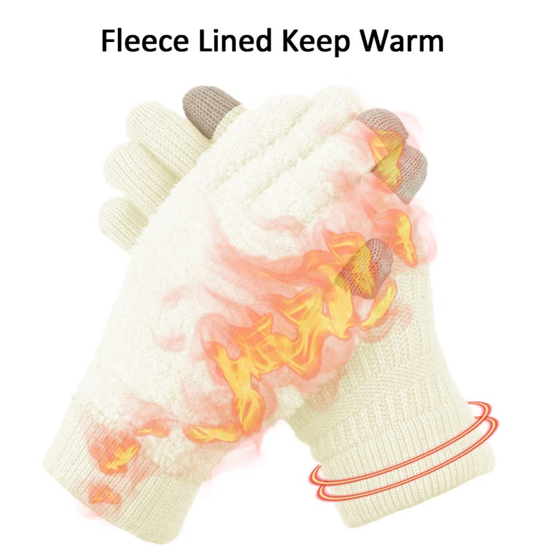 ViGrace Womens Winter Touchscreen Gloves Cable Knit Warm Lined 3 Fingers Dual-layer Touch Screen Texting Thermal Glove for Women - Image 4