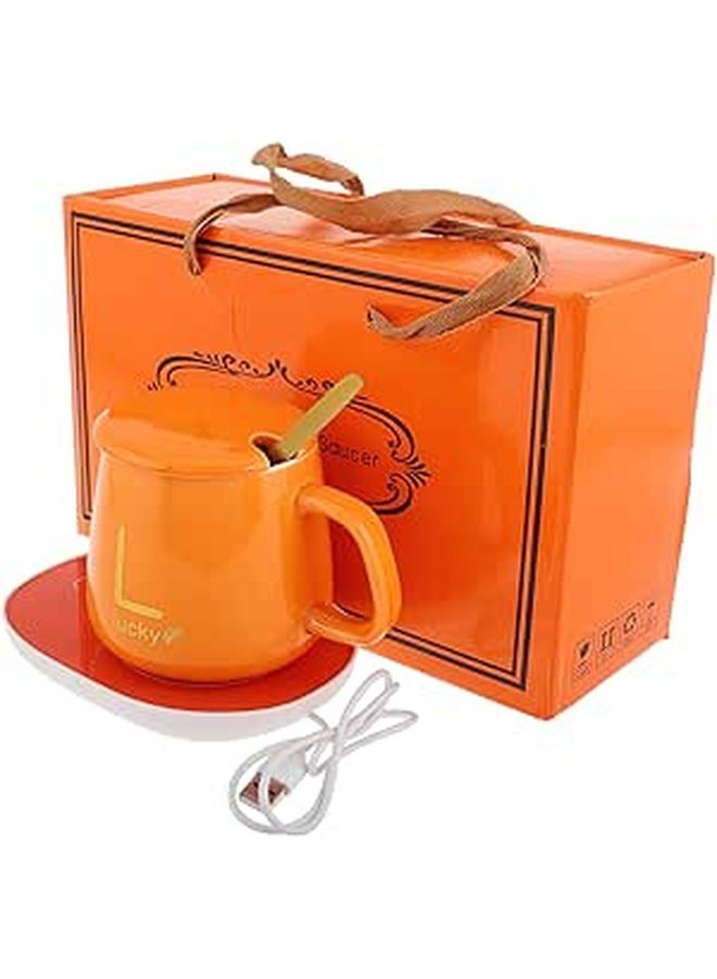 Orange USB Electric Heating Mug Portable Coffee Warmer Auto Shut Off Travel Mug - Image 1
