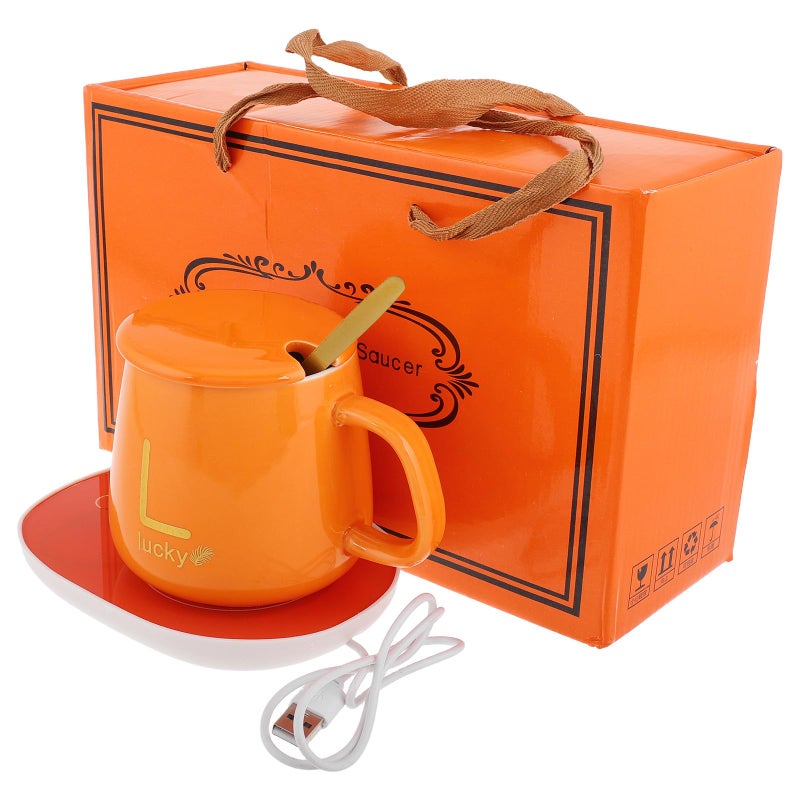 Orange USB Electric Heating Mug Portable Coffee Warmer Auto Shut Off Travel Mug - Image 2