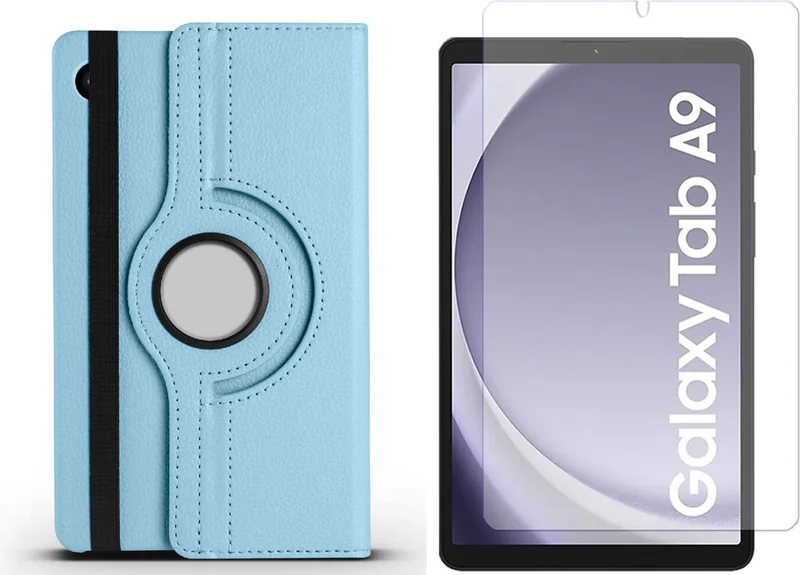 فورزاكاس Samsung Tab A9 8.7'' Compatible 360 ​​Degree Rotating Stand Case + Tempered Unbreakable Glass FC012