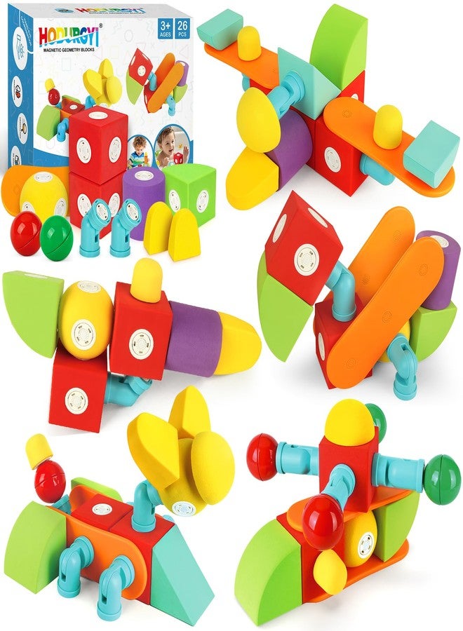 Hodurgyi 26 PCS Magnetic Foam Blocks, STEM Preschool Toys for Children, Magnetic Building Blocks for Toddlers, Kids Bath Toys and Montessori Sensory Toys, Birthday for Boys & Girls Age 3 4 5 6+ - Image 1
