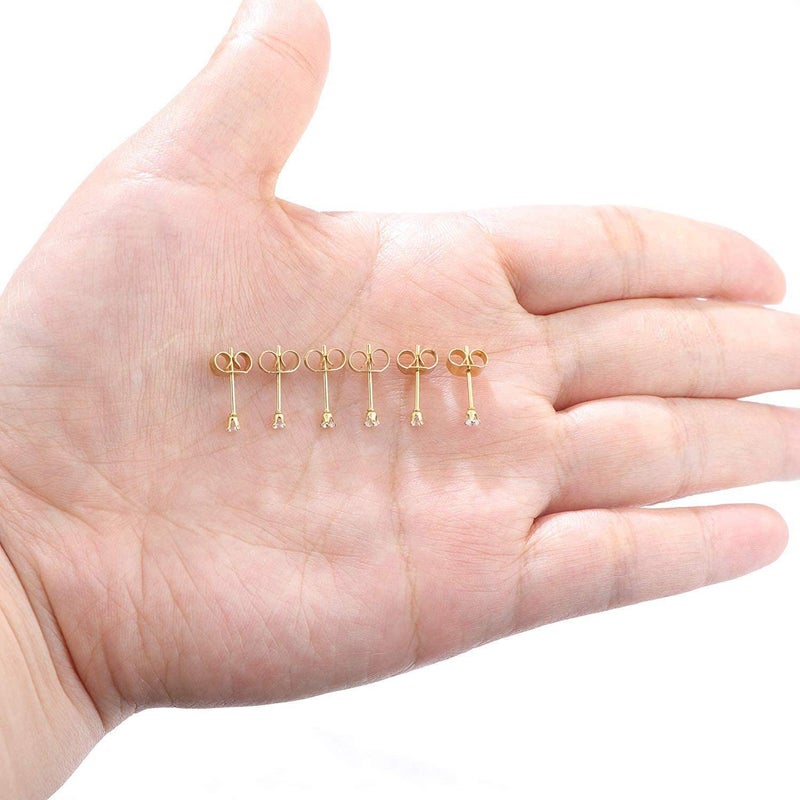 Gorgeouser 14K Gold Plating Tiny 2MM Cubic Zirconia Stud Earrings Minimal 20G Cartilage Piercing Ear Studs Smallest CZ Post Earrings for Women&Men - Image 4