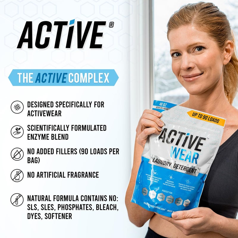 Active Wear Laundry Detergent & Soak - Formulated for Sweat and Workout Clothes - Natural Performance Concentrate Enzyme Booster Deodorizer - Powder Wash for Activewear Gym Apparel (90 Loads) - Image 2