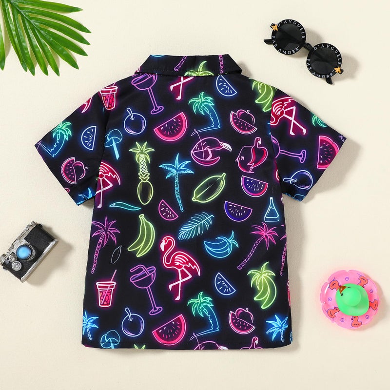 YALLET Boys Hawaiian Shirt Cool Summer Hawaii Shirts Casual Short Sleeve Button Down Aloha Beach Tee Tops (Black, 7-8 Years) - Image 3