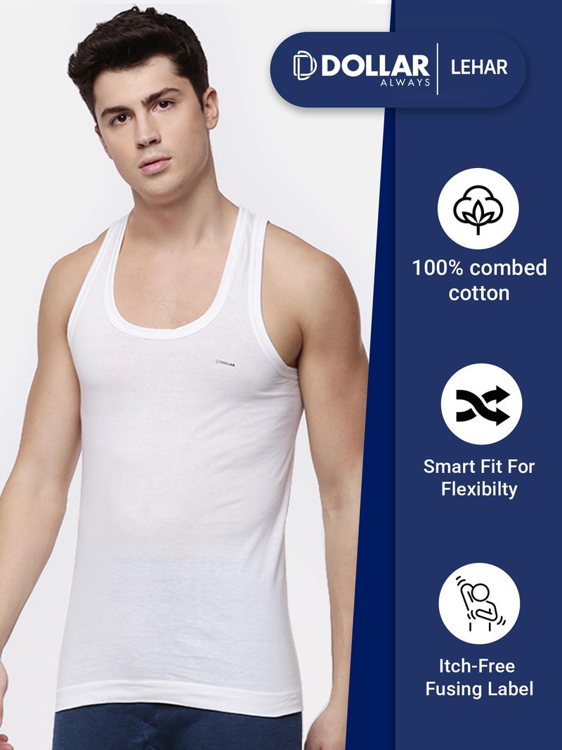 Dollar Lehar Combed Cotton Men's White Vest - Pack of 4 - Image 5